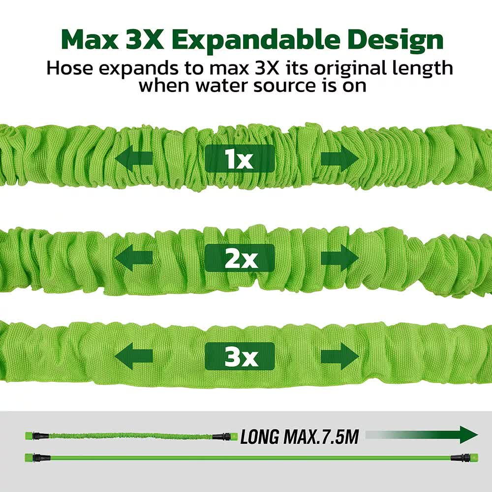 25FT Water Garden Hose Flexible Expandable Pipe Car Wash W/ Spray Nozzle Gun V465-66154
