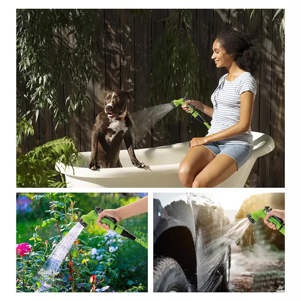 25FT Water Garden Hose Flexible Expandable Pipe Car Wash W/ Spray Nozzle Gun V465-66154