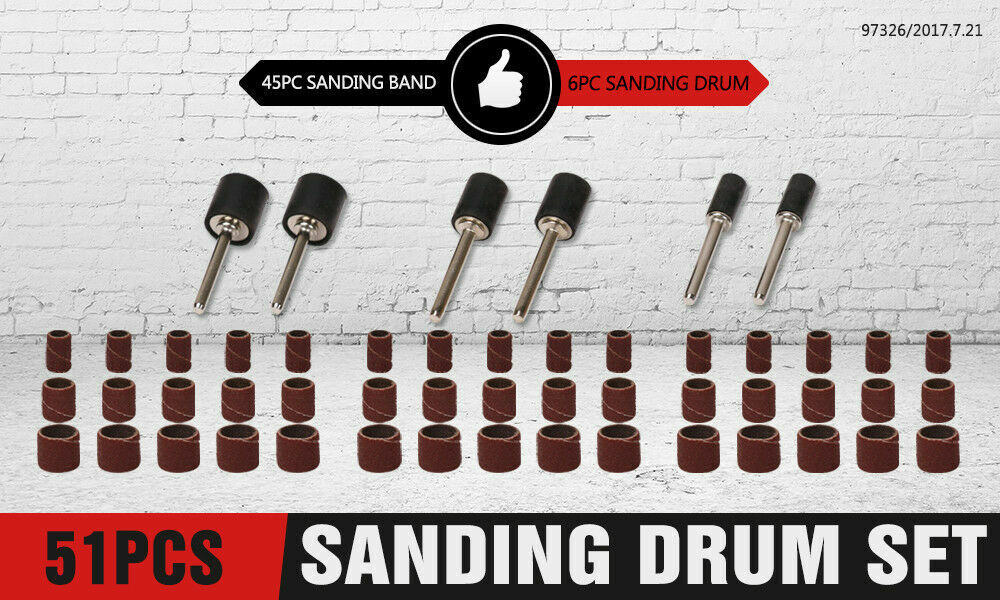 51Pc Sanding Bands Drum Sleeve Set 120 Grits Mandrel Dremel Rotary Kit 3mm Shank V465-669195