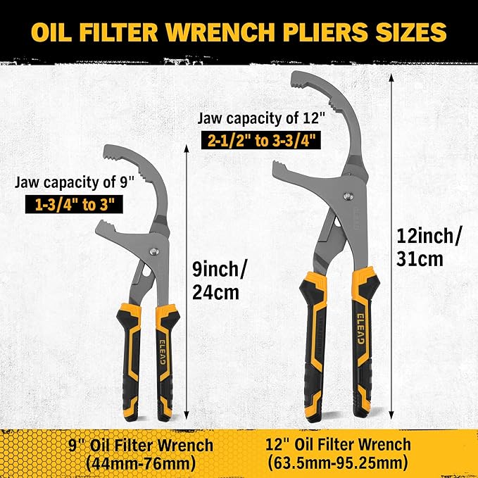 Adjustable Oil Filter Wrench Set - 9" & 12" Pliers for Cars, Trucks, Motorcycles - Durable Carbon Steel, V465-70022