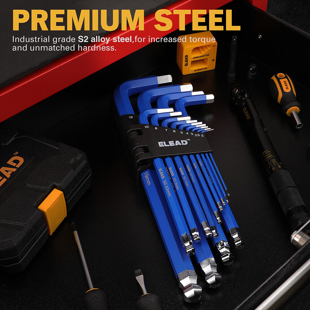 ELEAD 13Pc Extra Large Hex Key Set Long Allen Key Wrench Ball End Metric 2-19mm V465-70041