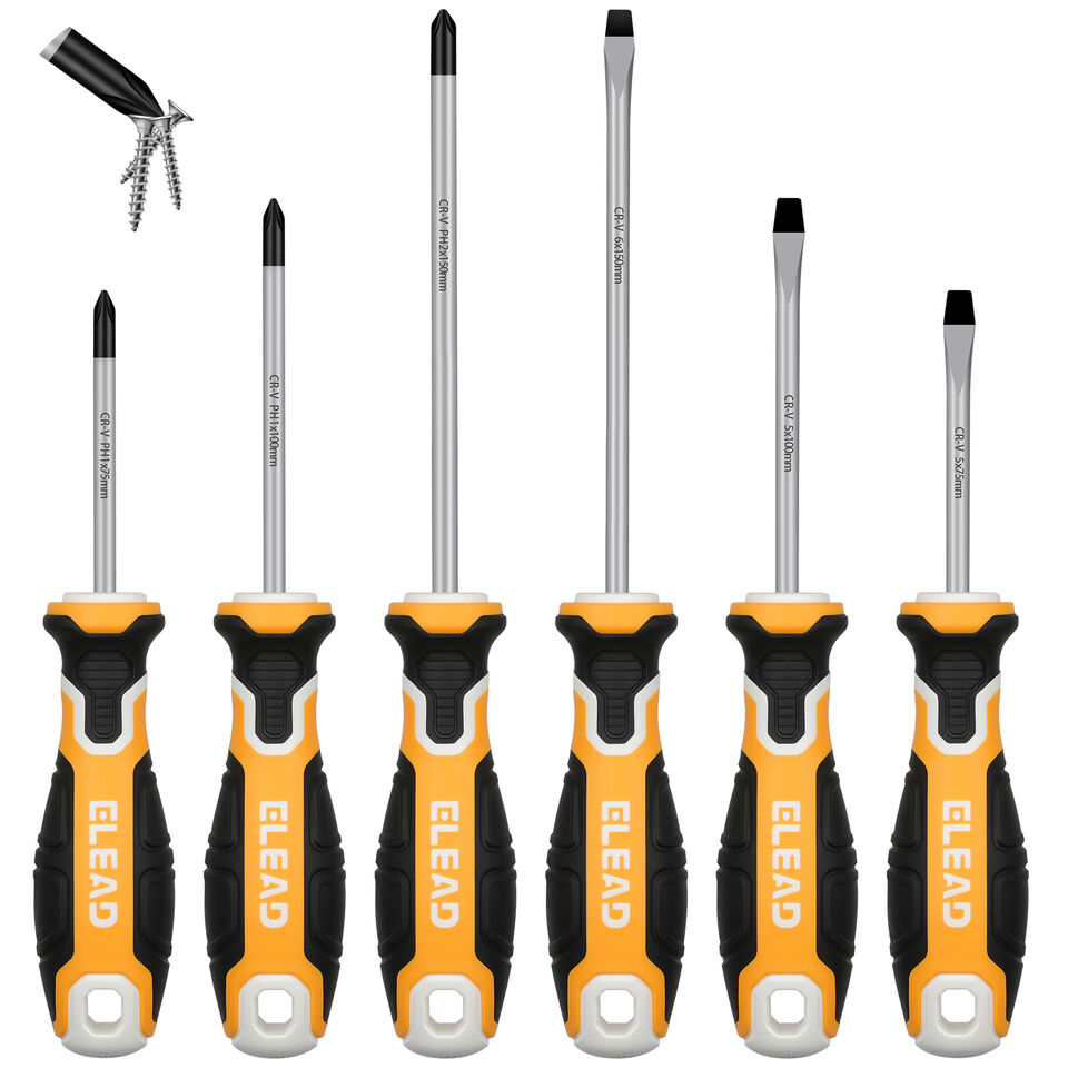 ELEAD 6Pcs Magnetic Screwdriver Set Phillips Slotted Non-Slip Handle Crv V465-70051