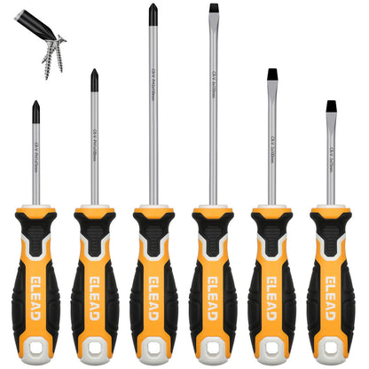 ELEAD 6Pcs Magnetic Screwdriver Set Phillips Slotted Non-Slip Handle Crv V465-70051
