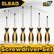 ELEAD 6Pcs Magnetic Screwdriver Set Phillips Slotted Non-Slip Handle Crv V465-70051