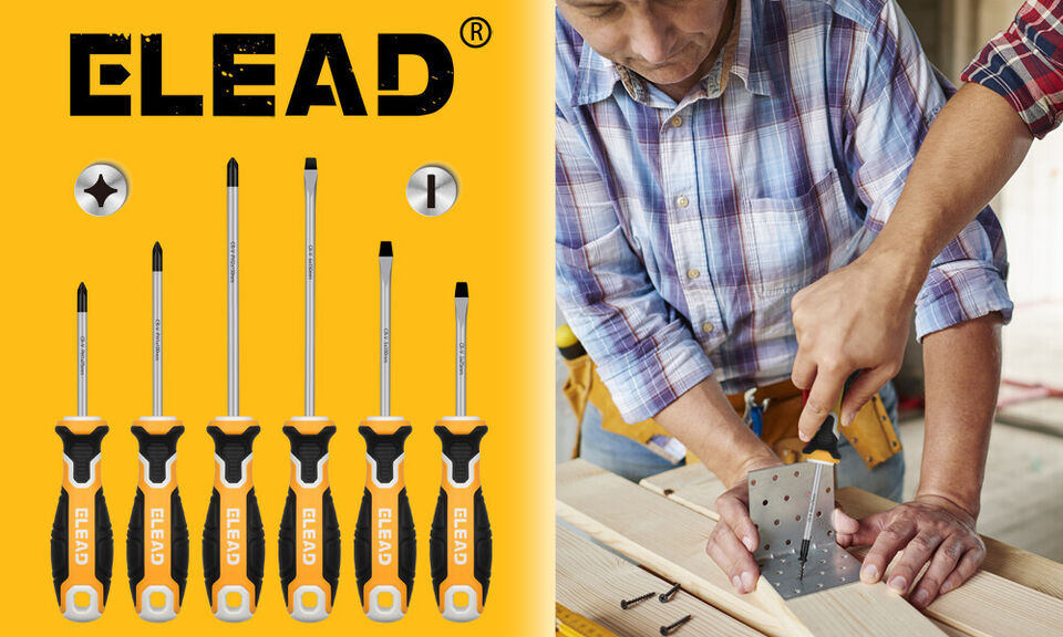 ELEAD 6Pcs Magnetic Screwdriver Set Phillips Slotted Non-Slip Handle Crv V465-70051