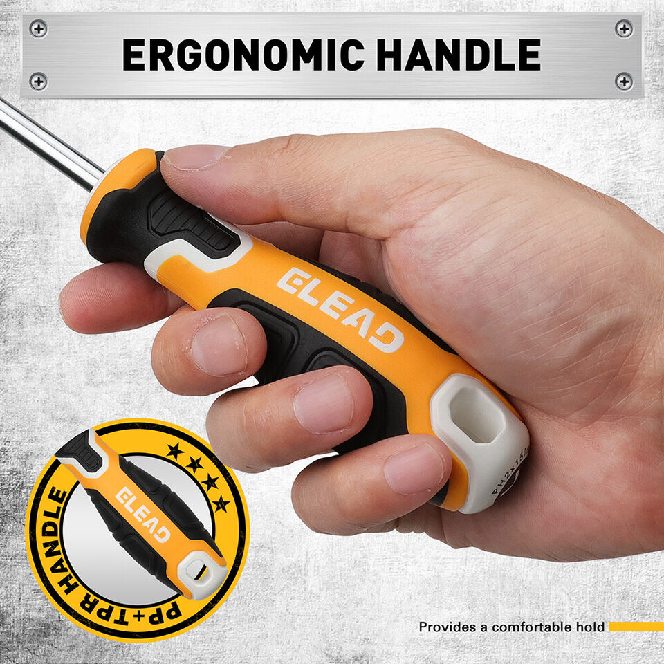 ELEAD 6Pcs Magnetic Screwdriver Set Phillips Slotted Non-Slip Handle Crv V465-70051