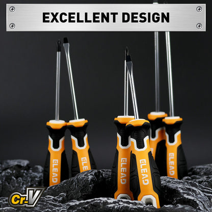 ELEAD 6Pcs Magnetic Screwdriver Set Phillips Slotted Non-Slip Handle Crv V465-70051