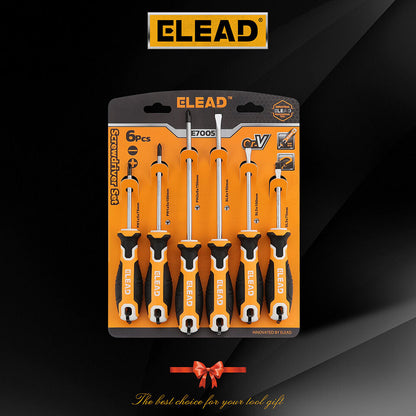 ELEAD 6Pcs Magnetic Screwdriver Set Phillips Slotted Non-Slip Handle Crv V465-70051