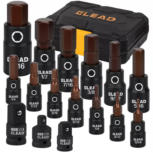 16Pc SAE Hex Bit Impact Socket Set 5/64"-9/16" Allen Socket Set Socket Adapter V465-70072