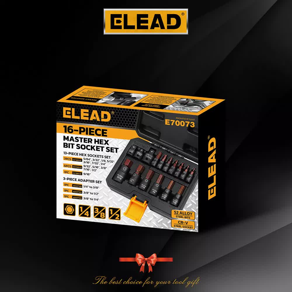 16Pc SAE Hex Bit Impact Socket Set 5/64"-9/16" Allen Socket Set Socket Adapter V465-70072