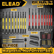 ELEAD 35Pcs Magnetic Nut Driver Bit Set Metric SAE 1/4" Hex Drill CR-V Steel V465-70136