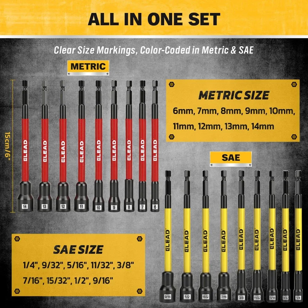 35Pcs Long Magnetic Nut Driver Bit Set Nut Driver Metric & SAE Screwdriver Bits V465-70136-AU