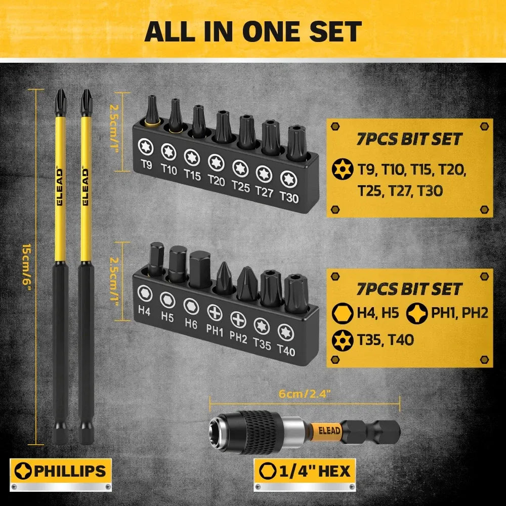 35Pcs Long Magnetic Nut Driver Bit Set Nut Driver Metric & SAE Screwdriver Bits V465-70136-AU