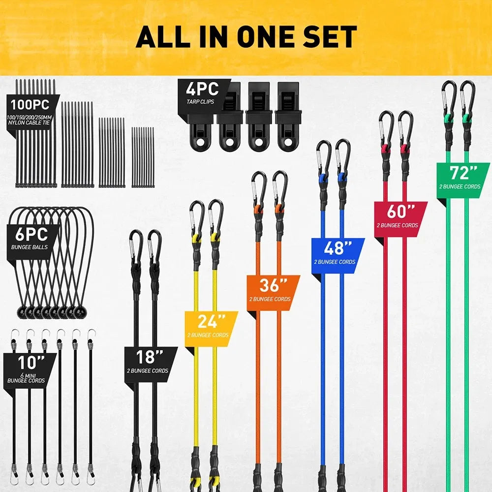 ELEAD 28PCS Bungee Cord Set Carabiner Hooks Assorted Sizes Heavy Duty Tie Down V465-70142