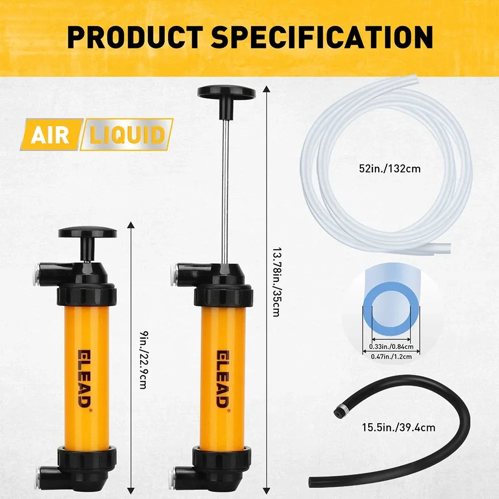 ELEAD Fuel Siphon Pump Oil Liquid Transfer Hand Pump Hose Kit Gas Air Manual V465-70182