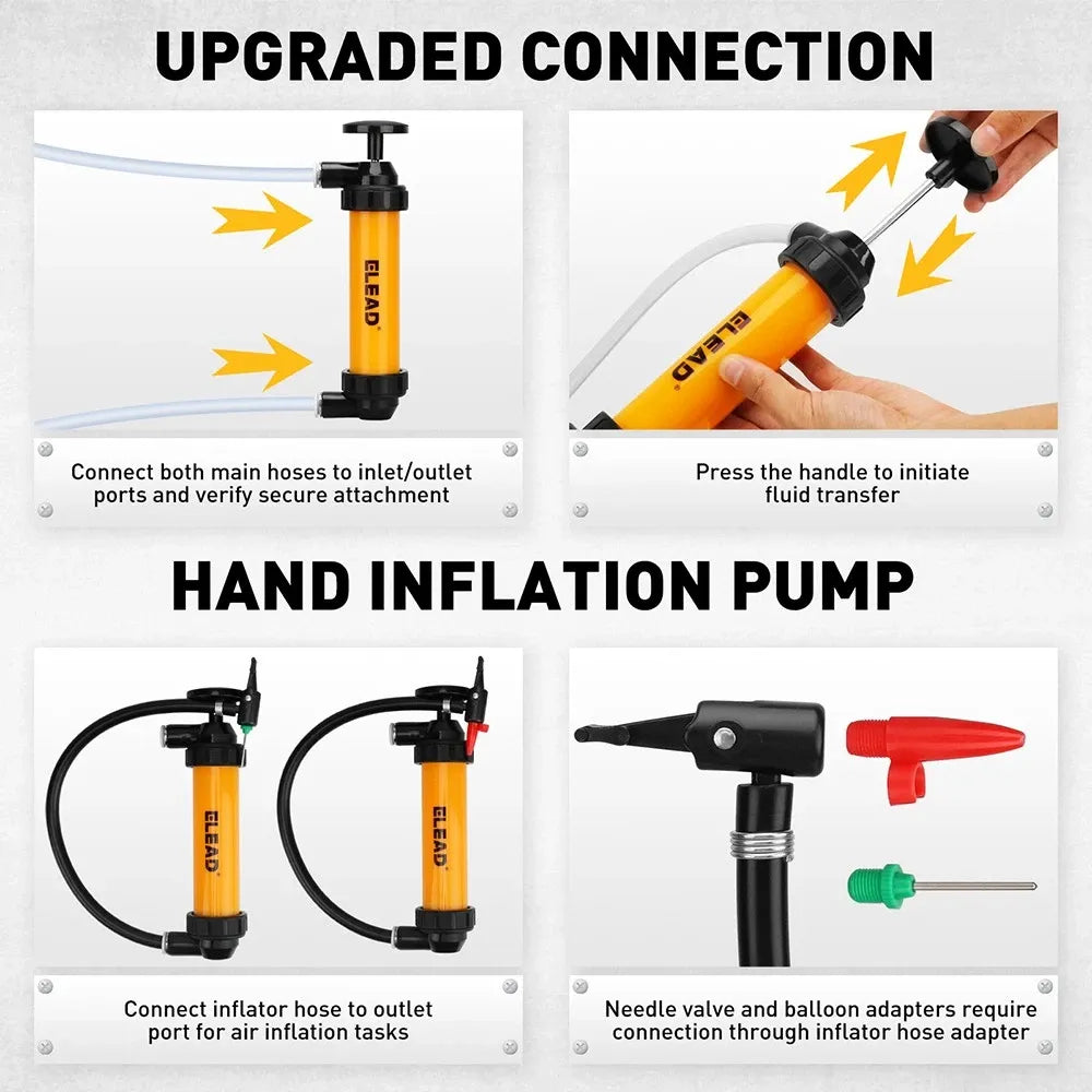 ELEAD Fuel Siphon Pump Oil Liquid Transfer Hand Pump Hose Kit Gas Air Manual V465-70182