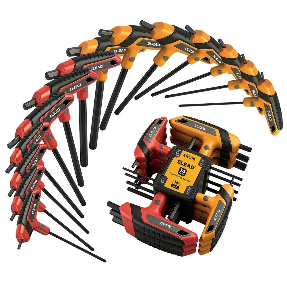 14Pcs T-handle Allen Wrench Set Metric & SAE Portable Hex Key Long Arm Allen Key V465-70209