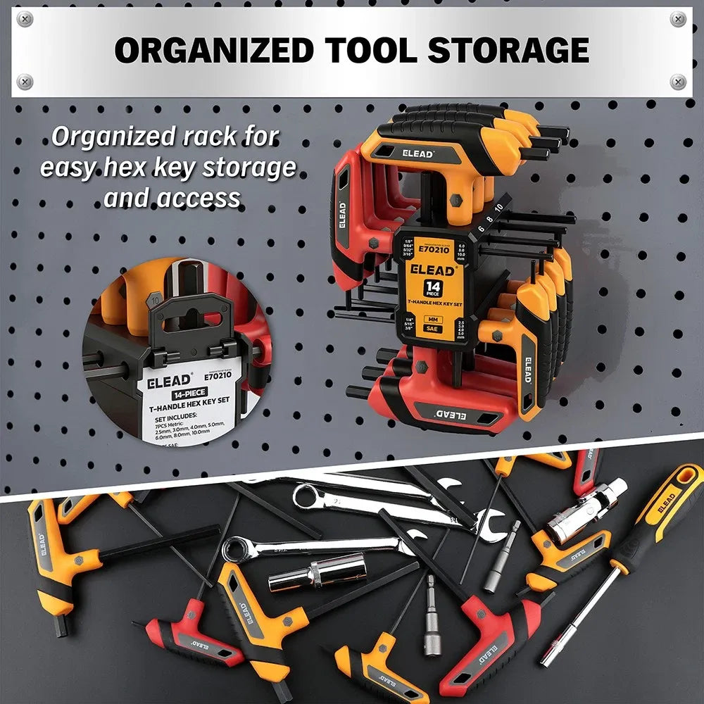 14Pcs T-handle Allen Wrench Set Metric & SAE Portable Hex Key Long Arm Allen Key V465-70209