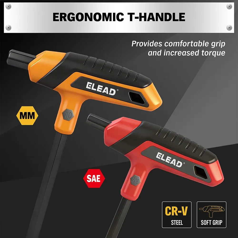 14Pcs T-handle Allen Wrench Set Metric & SAE Portable Hex Key Long Arm Allen Key V465-70209