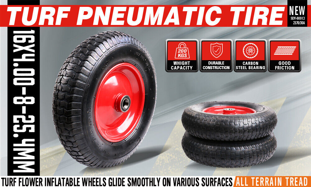 16" Wheelbarrow Trolley Wheel 4.80 4.00-8 Pneumatic Tyre 25.4mm Bore Tire Steel V465-80013