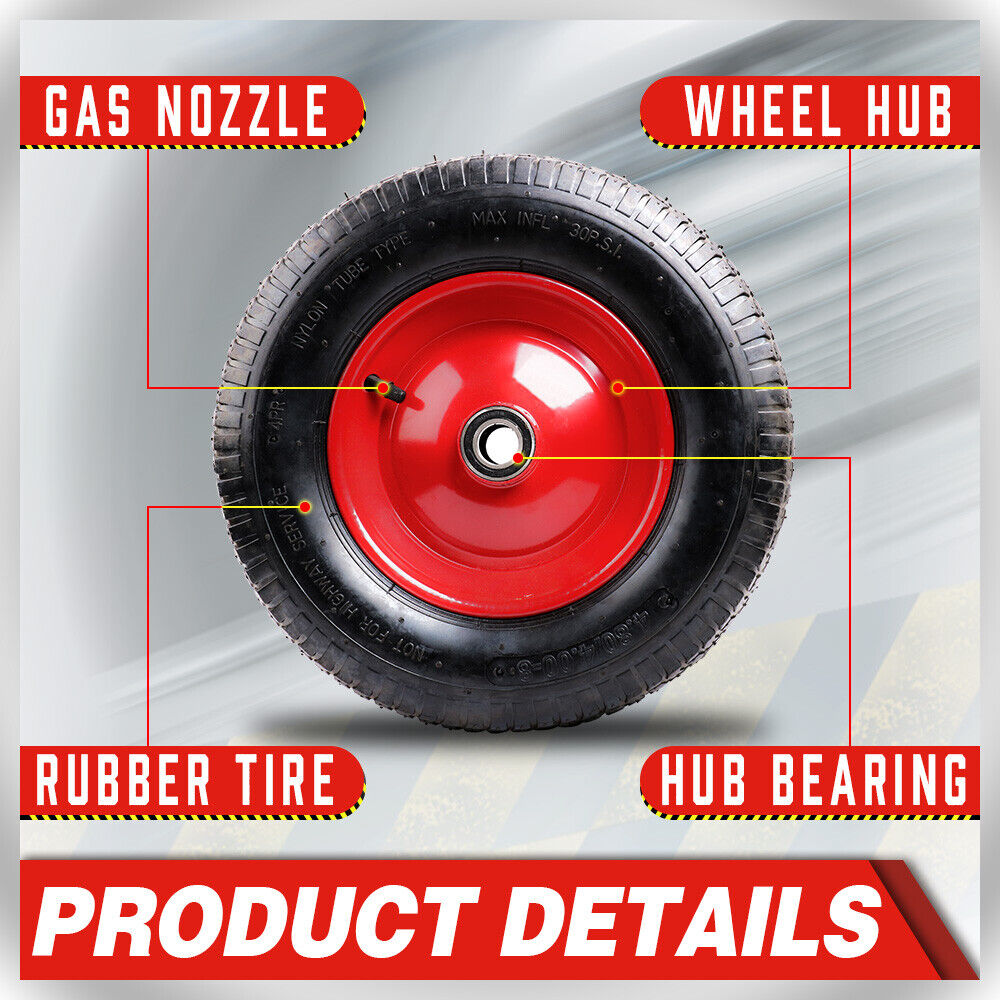 16" Wheelbarrow Trolley Wheel 4.80 4.00-8 Pneumatic Tyre 25.4mm Bore Tire Steel V465-80013