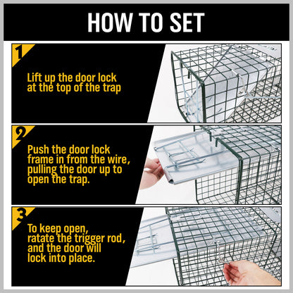 81.5*26*32CM Animal Trap Cage Humane Live Steel Catch Possum Fox Rat Cat Rabbit V465-80202