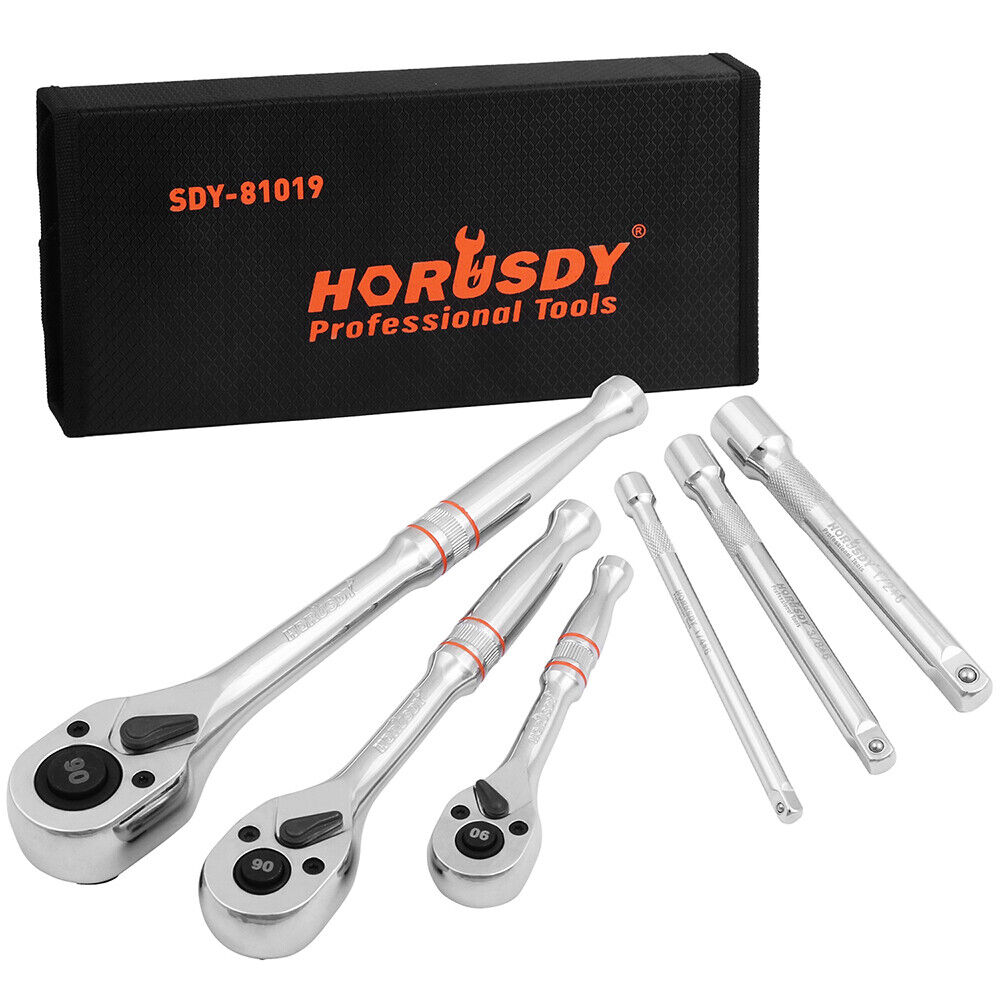 Mini Ratchet Spanner 1/2 3/8 1/4 Drive 90 Tooth Extension Bar Workshop With Bag V465-81019-AU