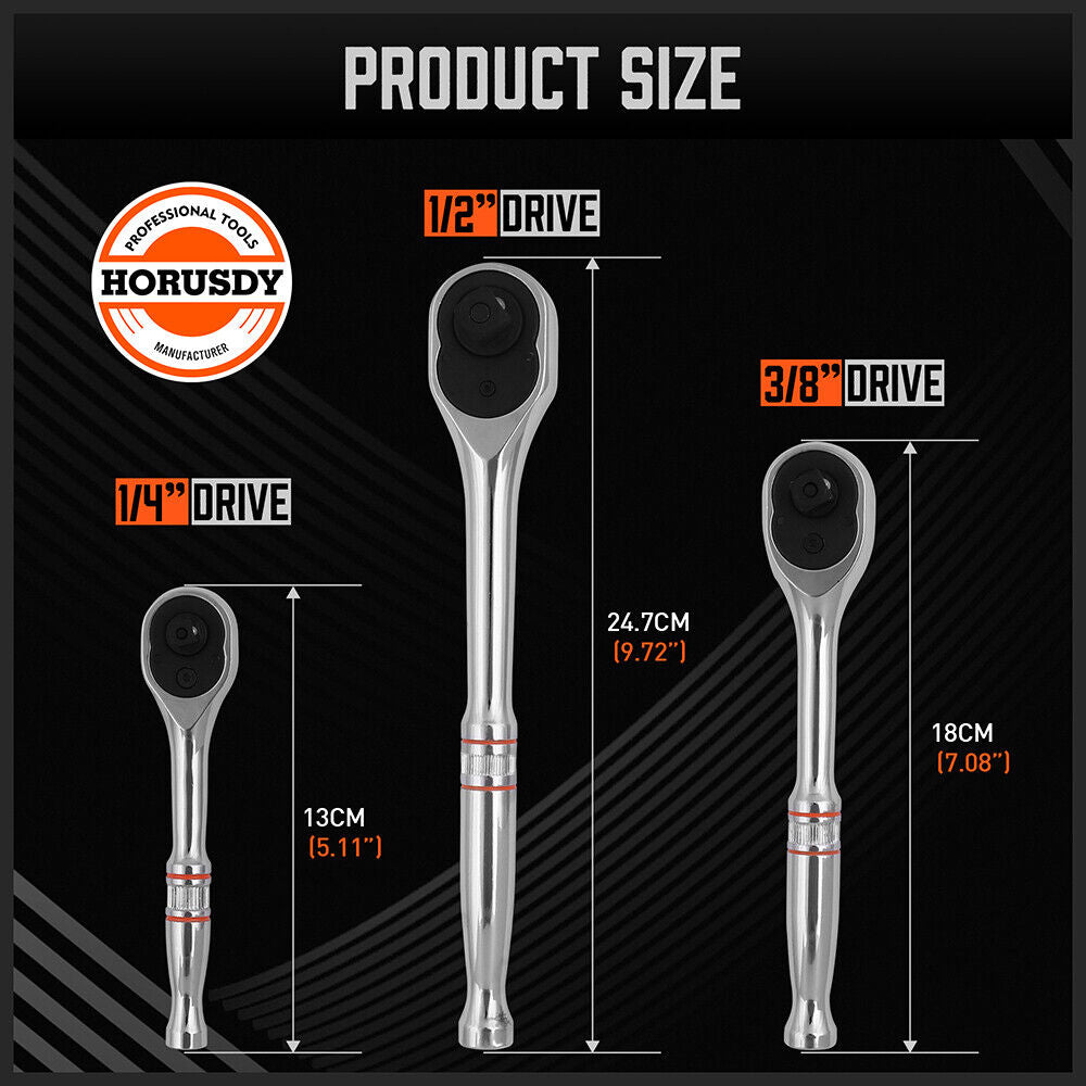 Mini Ratchet Spanner 1/2 3/8 1/4 Drive 90 Tooth Extension Bar Workshop With Bag V465-81019-AU