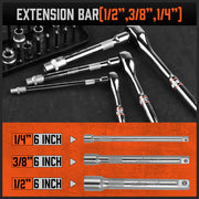 Mini Ratchet Spanner 1/2 3/8 1/4 Drive 90 Tooth Extension Bar Workshop With Bag V465-81019-AU