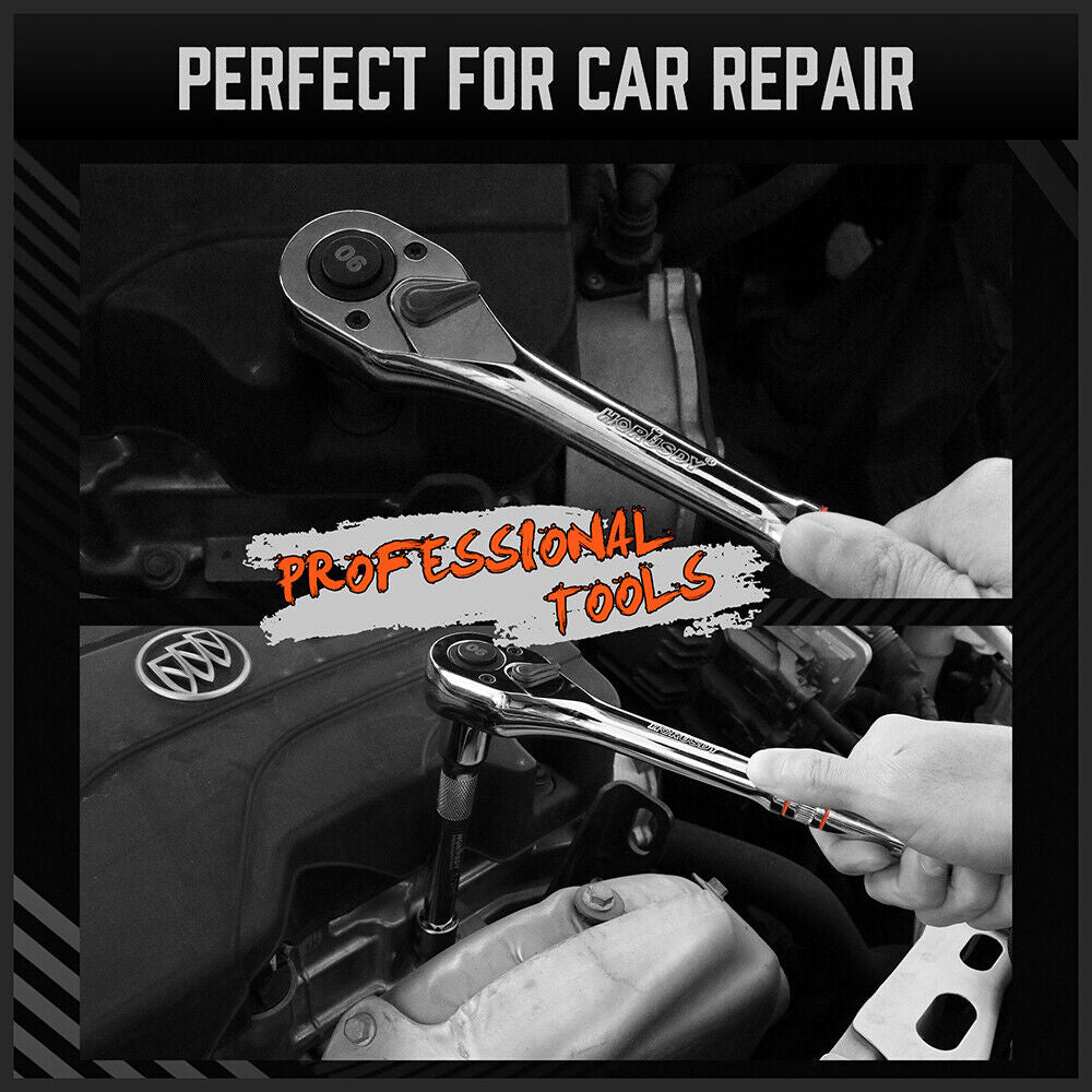 Mini Ratchet Spanner 1/2 3/8 1/4 Drive 90 Tooth Extension Bar Workshop With Bag V465-81019-AU