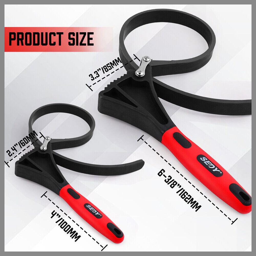 2x Rubber Strap Wrench Adjustable DIY Plumber Jars Hose Pipe Oil Filter Opener V465-81025