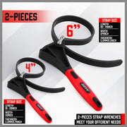 2x Rubber Strap Wrench Adjustable DIY Plumber Jars Hose Pipe Oil Filter Opener V465-81025
