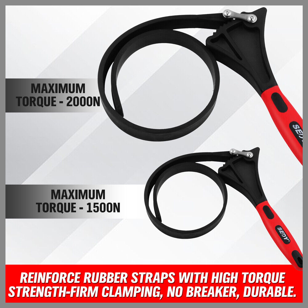 2x Rubber Strap Wrench Adjustable DIY Plumber Jars Hose Pipe Oil Filter Opener V465-81025
