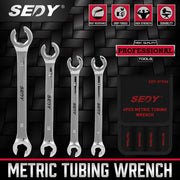 SEDY 4Pc Flare Nut Wrench Set Offset End Spanner Metric CR-V Steel Storage Pouch V465-81026