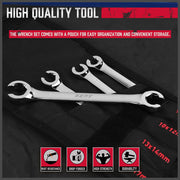 SEDY 4Pc Flare Nut Wrench Set Offset End Spanner Metric CR-V Steel Storage Pouch V465-81026