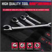 SEDY 4Pc Flare Nut Spanner Set SAE Brake Line Wrench Offset Head Organizer Pouch V465-81027