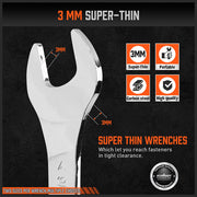HORUSDY Super Thin 18Pc Wrench Set Open End Spanner 3mm CRV Metric & SAE w Pouch V465-81032