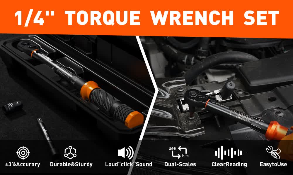3Pc 1/4" Drive Click Torque Wrench Ratchet Socket Adaptor Extension WorkShop V465-81035