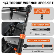 3Pc 1/4" Drive Click Torque Wrench Ratchet Socket Adaptor Extension WorkShop V465-81035