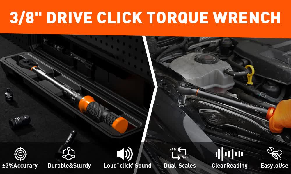 4Pc 3/8" Drive Click Torque Wrench Ratchet Socket Adaptor Extension WorkShop V465-81036