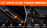 3Pc 1/2" Drive Click Torque Wrench Ratchet Socket Adaptor Extension WorkShop V465-81037