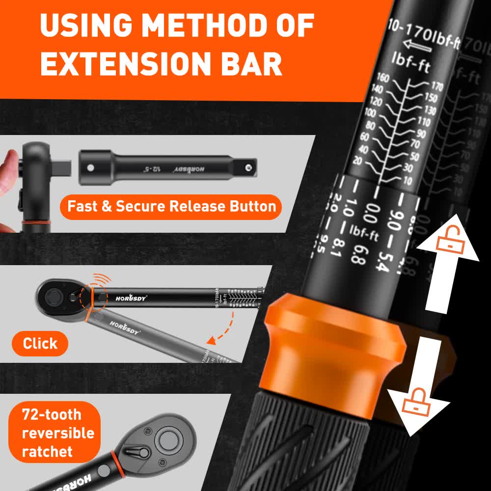 3Pc 1/2" Drive Click Torque Wrench Ratchet Socket Adaptor Extension WorkShop V465-81037