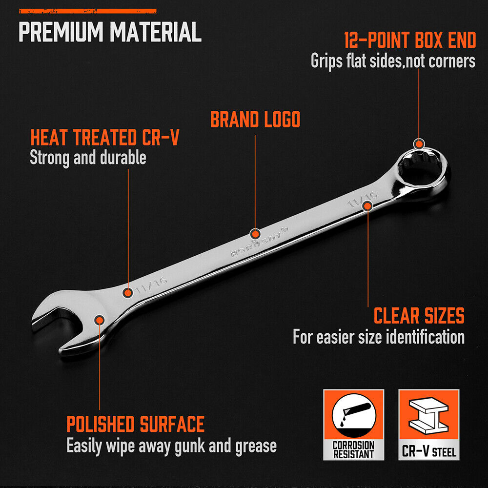 11Pcs Imperial Combination Spanner Ring Open End Ended Combo Wrench 12 Point V465-81042