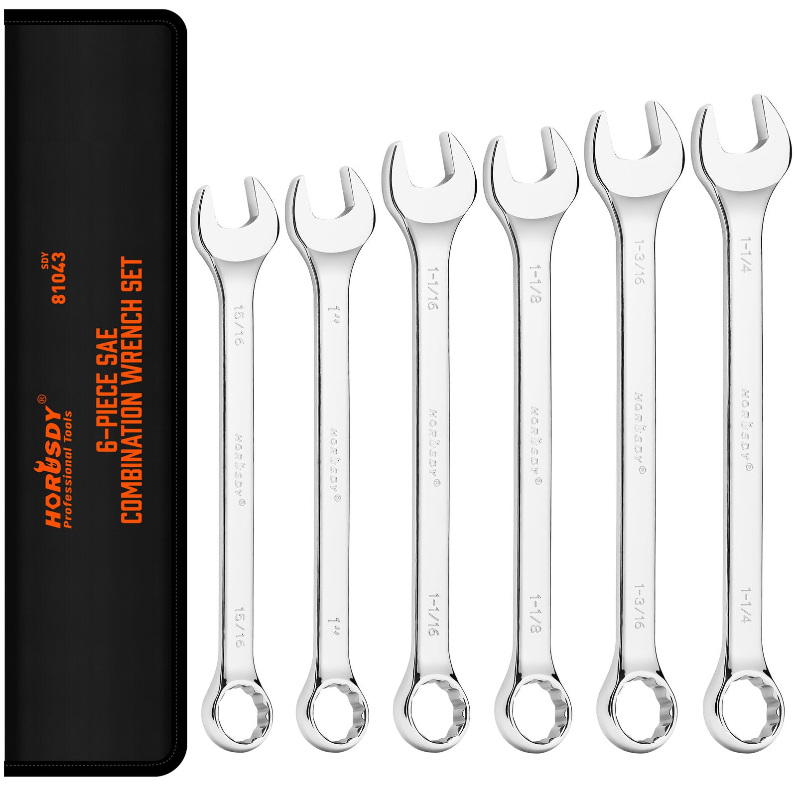 6Pc Extra Big Imperial Combination Spanner Ring Open Ended Combo Wrench Work V465-81043