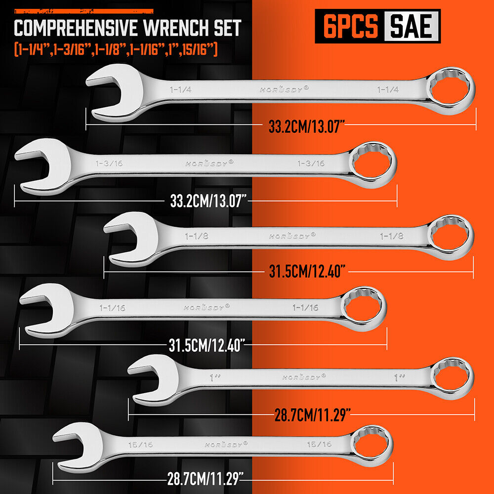 6Pc Extra Big Imperial Combination Spanner Ring Open Ended Combo Wrench Work V465-81043