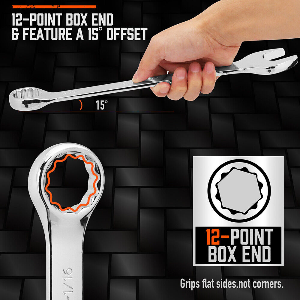 6Pc Extra Big Imperial Combination Spanner Ring Open Ended Combo Wrench Work V465-81043