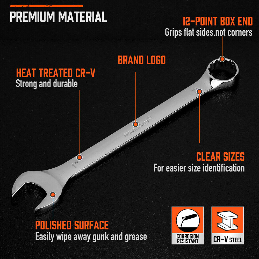 6Pc Extra Big Imperial Combination Spanner Ring Open Ended Combo Wrench Work V465-81043