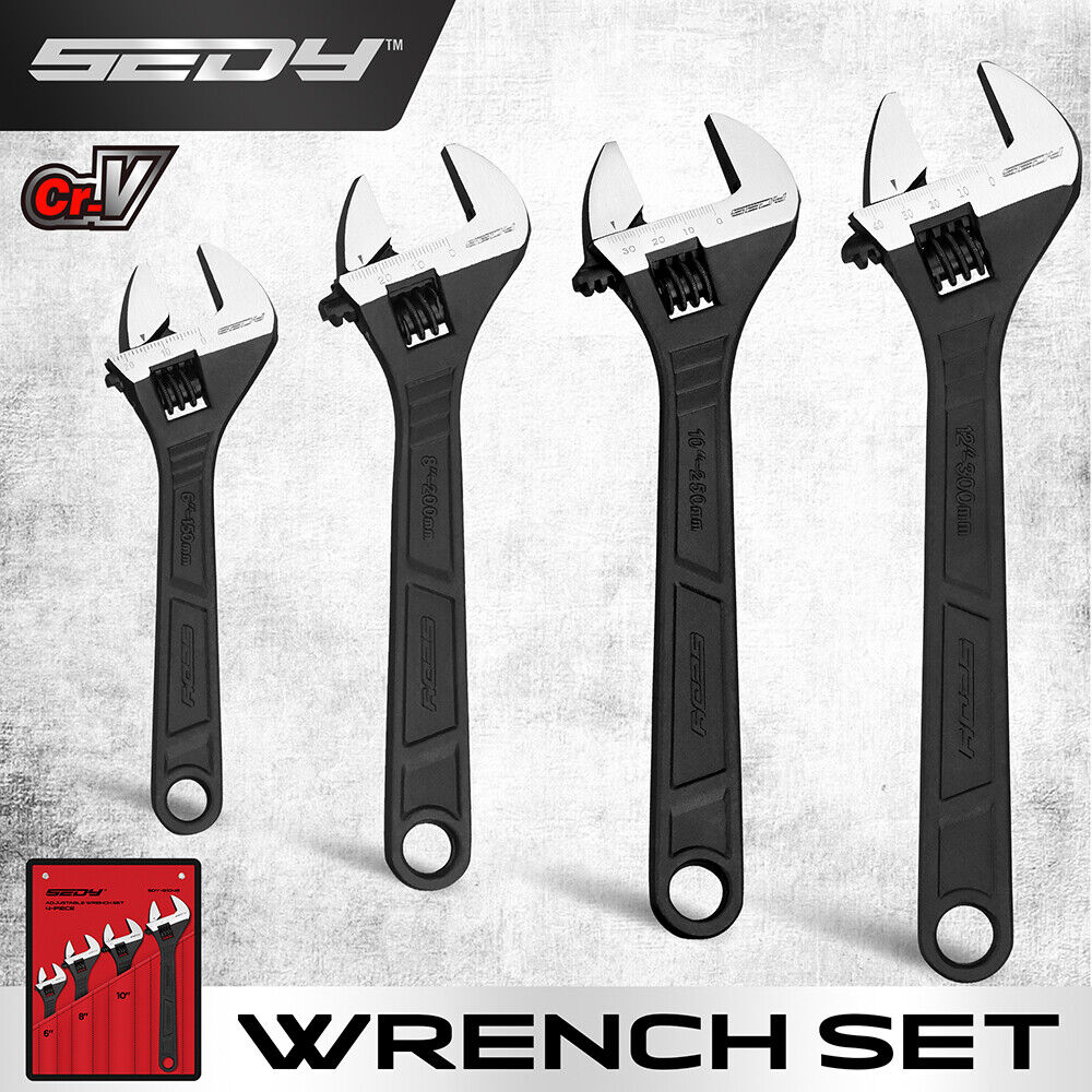 SEDY 4Pc Adjustable Wrench Set Shifter Heavy Duty SAE & Metric Household Repair V465-81046