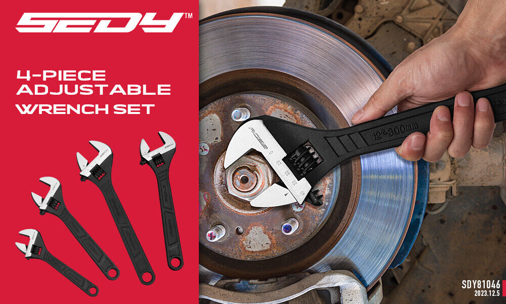 SEDY 4Pc Adjustable Wrench Set Shifter Heavy Duty SAE & Metric Household Repair V465-81046