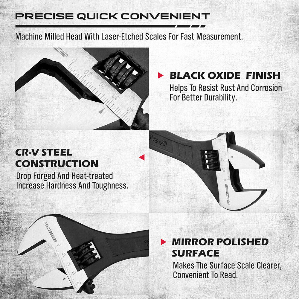 SEDY 4Pc Adjustable Wrench Set Shifter Heavy Duty SAE & Metric Household Repair V465-81046